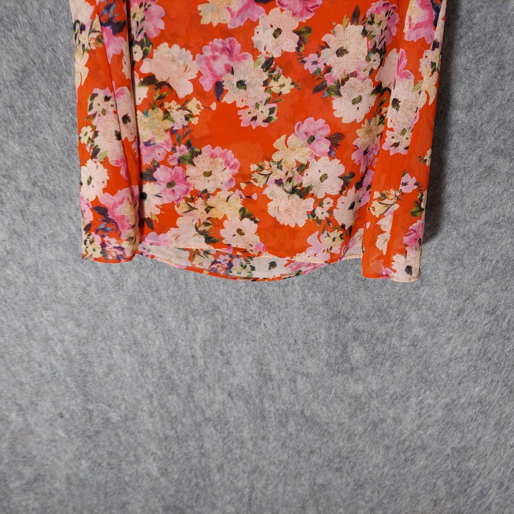 Cabi Women Top M Red Floral Boho Cold Shoulder Ruffle Flutter Sleeve Chiffon - Picture 2 of 12